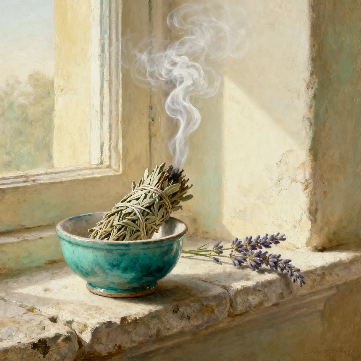 Circular classical painting representing an energy clearing.