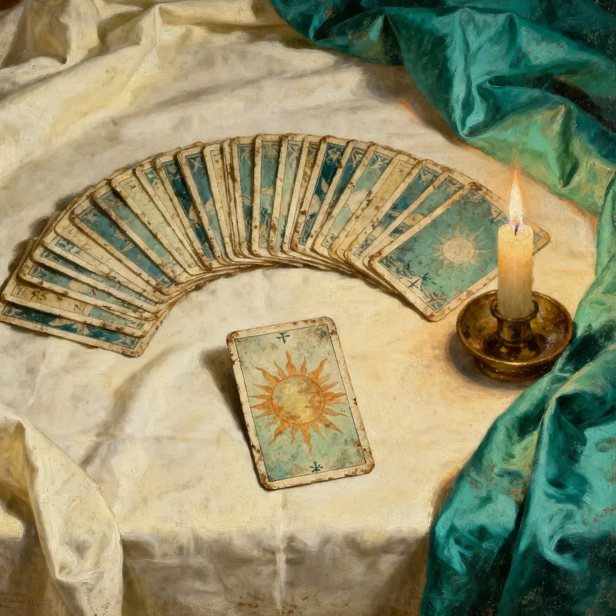 Circular classical painting representing a reading session.
